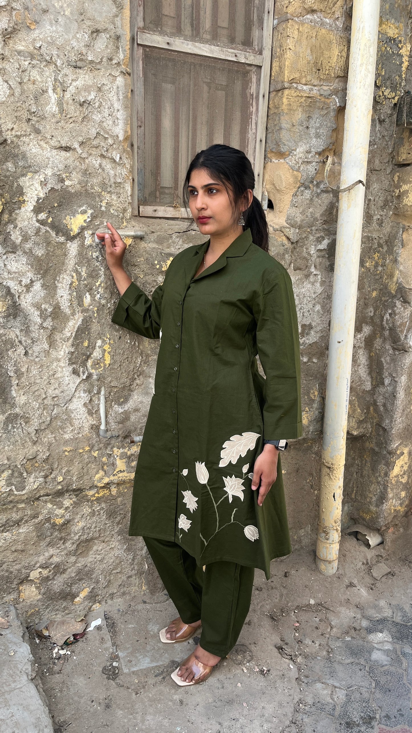 Cotton shirt kurta and pant set for women

