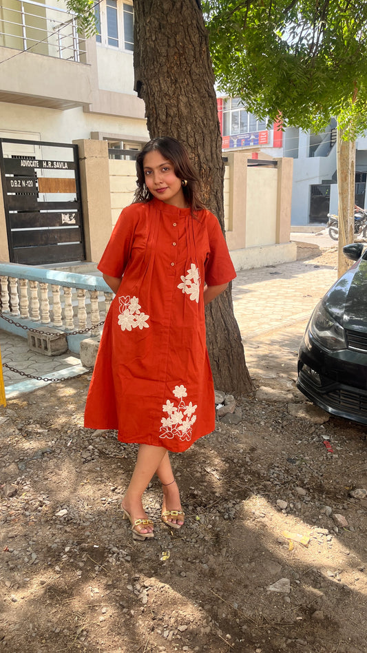 Rust appliqué dress