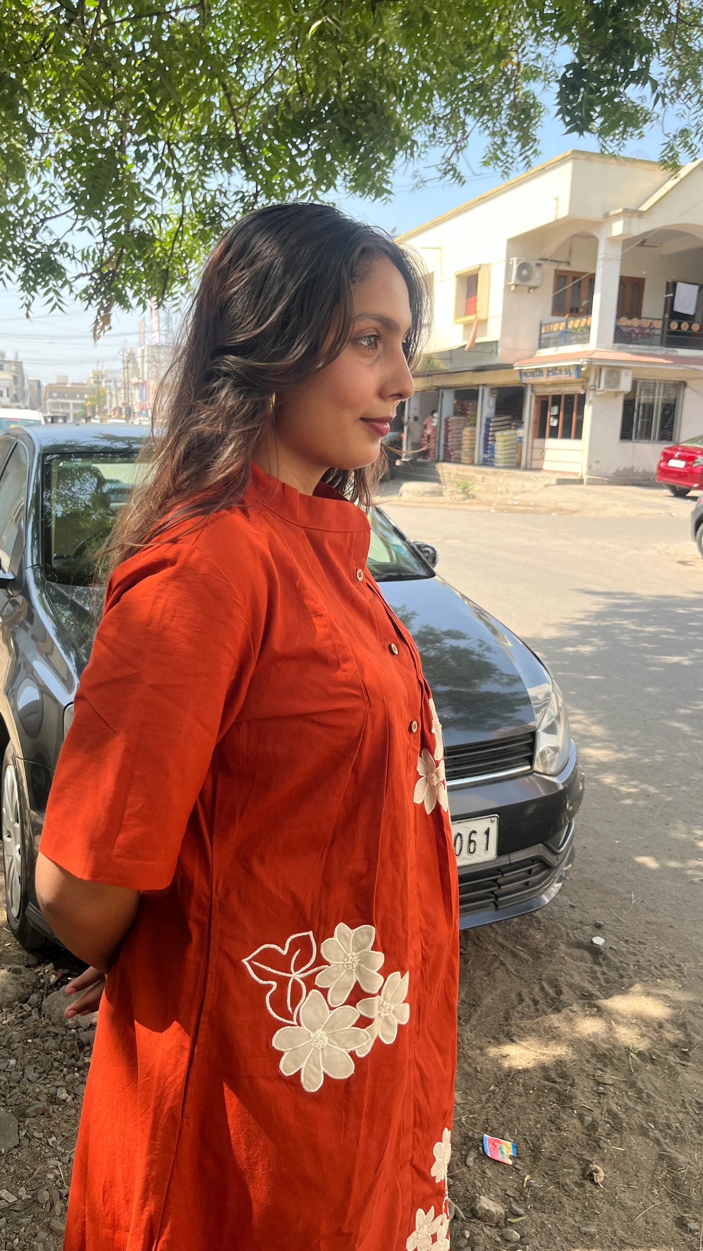 Rust appliqué dress