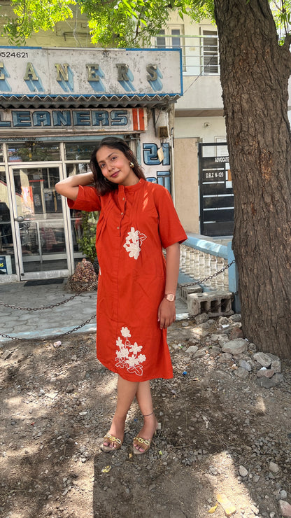 Rust appliqué dress