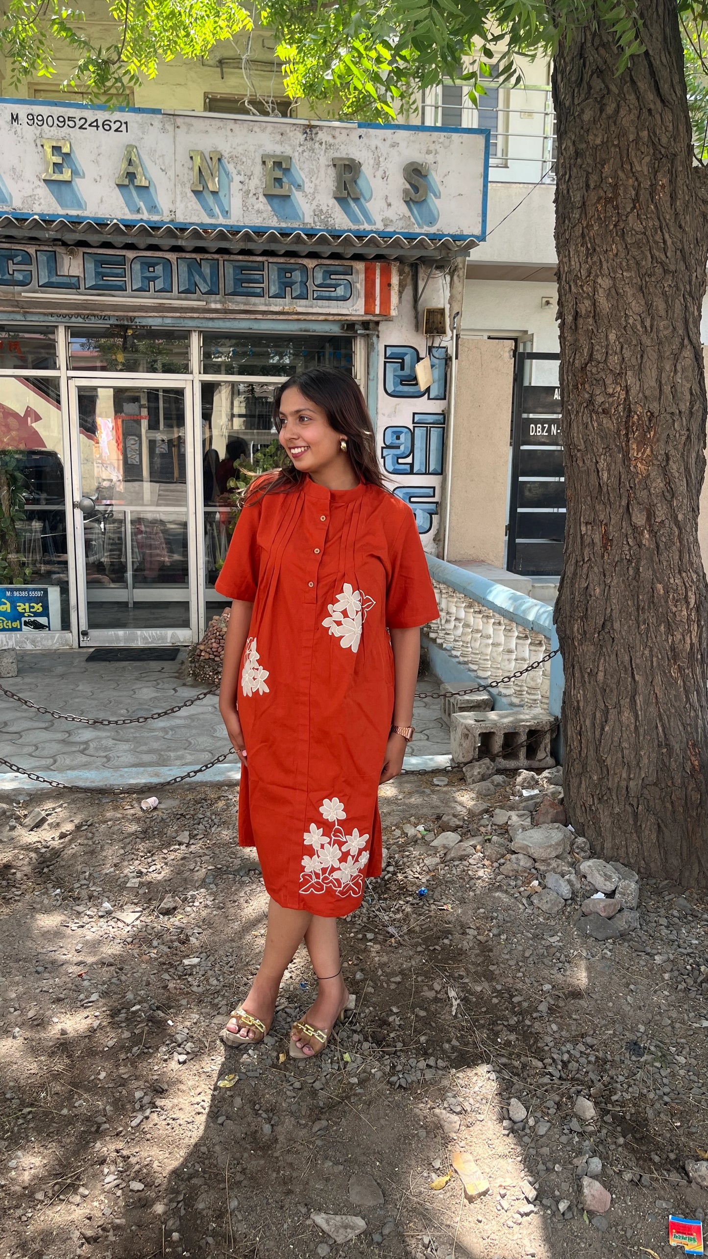 Rust appliqué dress