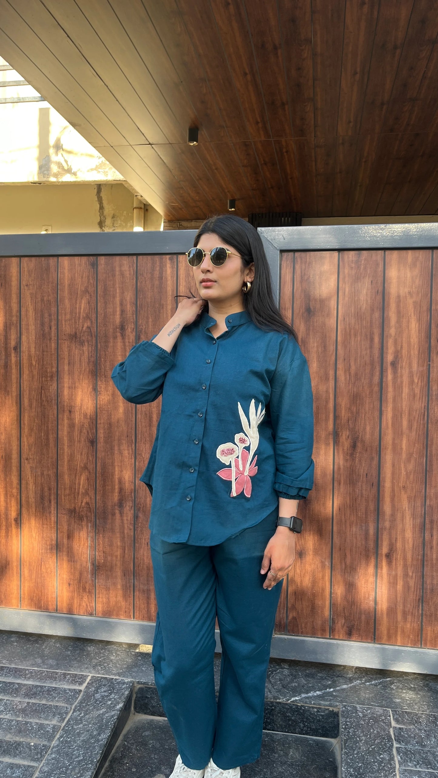 Indigo appliqué Flora co-ords