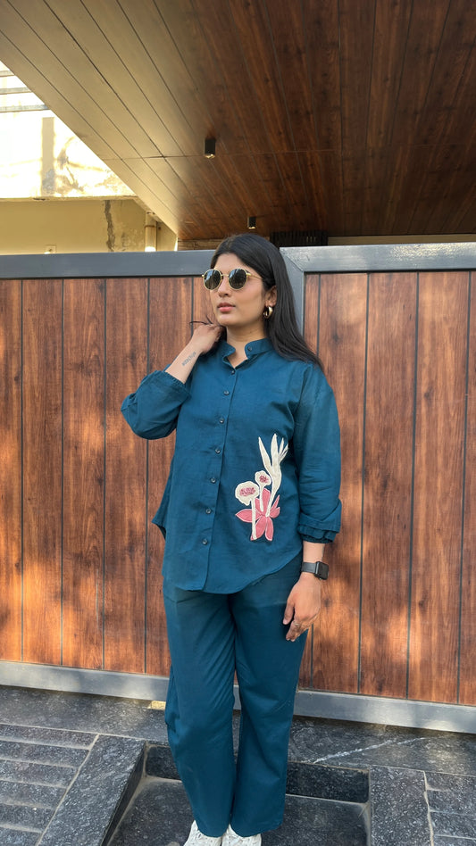 Indigo appliqué Flora co-ords