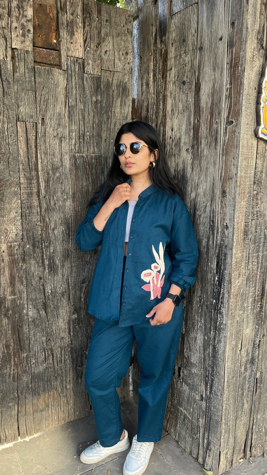 Indigo appliqué Flora co-ords
