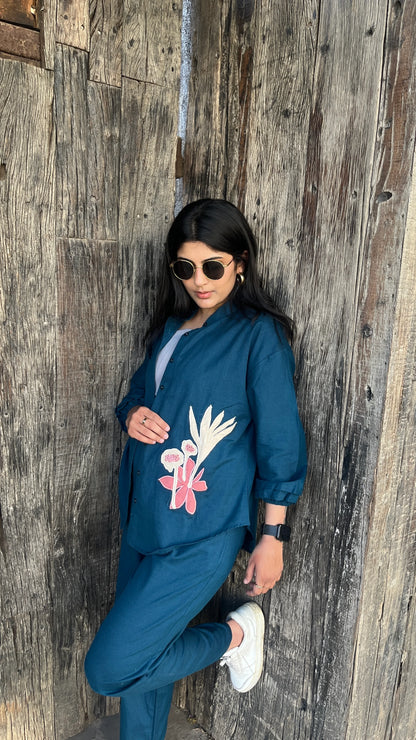 Indigo appliqué Flora co-ords