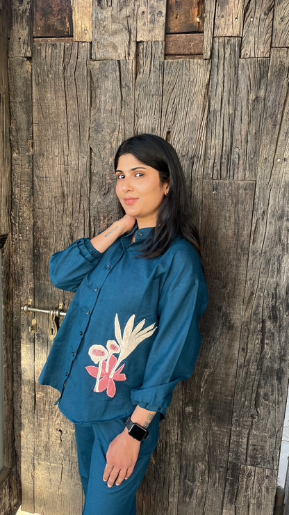Indigo appliqué Flora co-ords