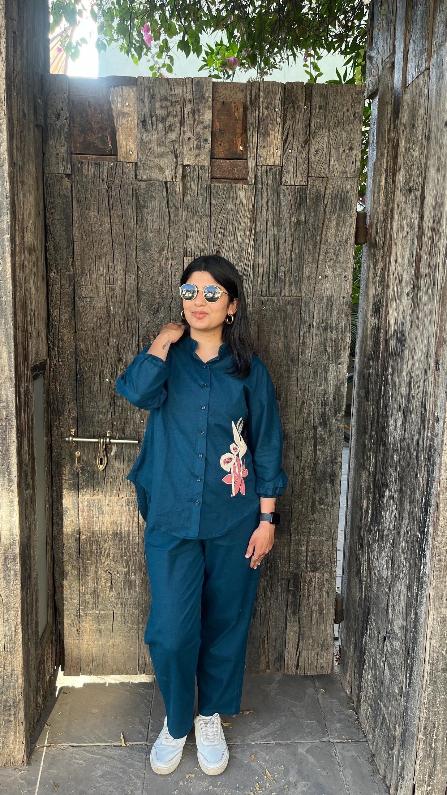 Indigo appliqué Flora co-ords