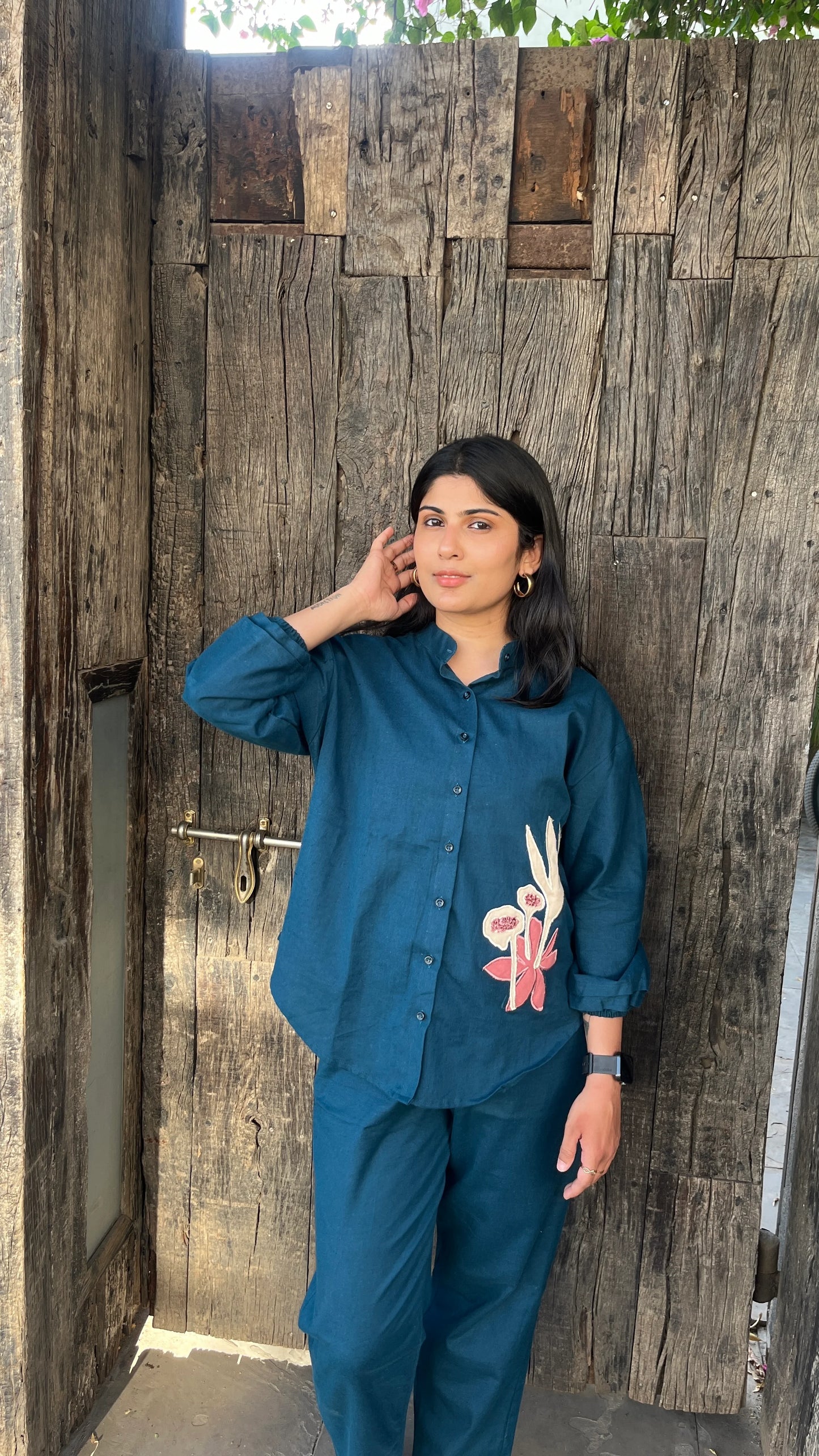 Indigo appliqué Flora co-ords